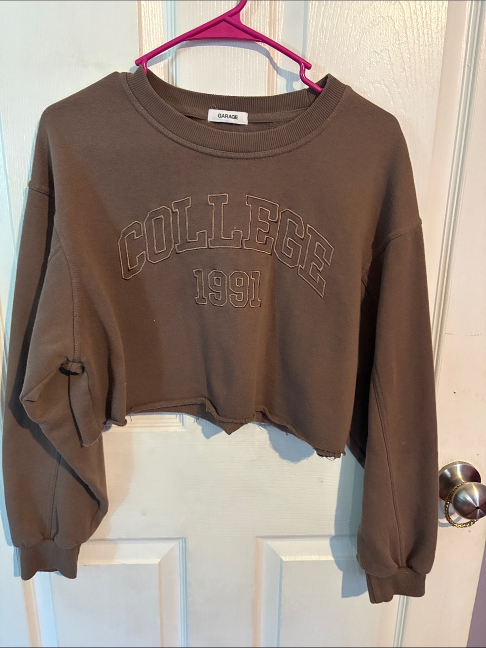 Garage Cropped 'College 1991' Sweatshirt in Brown